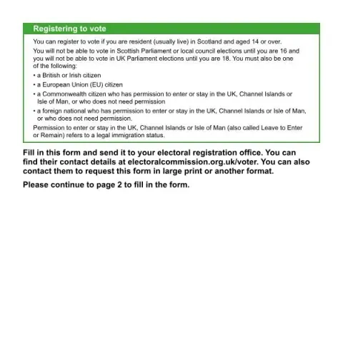 Document preview: How to Register to Vote in Scotland — Government & admin (ITR-S)
