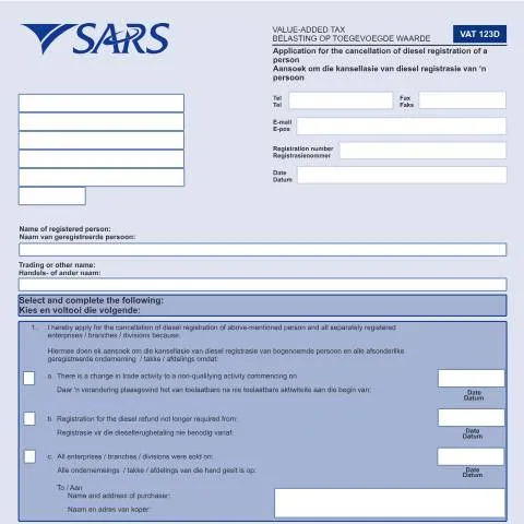 Document preview: Understanding the VAT123D Form for Diesel Registration Cancellation — Taxes (CERFA n°VAT123D)