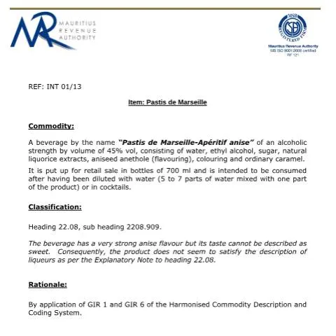 Document preview: Understanding the Classification of Pastis de Marseille — Government & admin (PastisDMarseille)