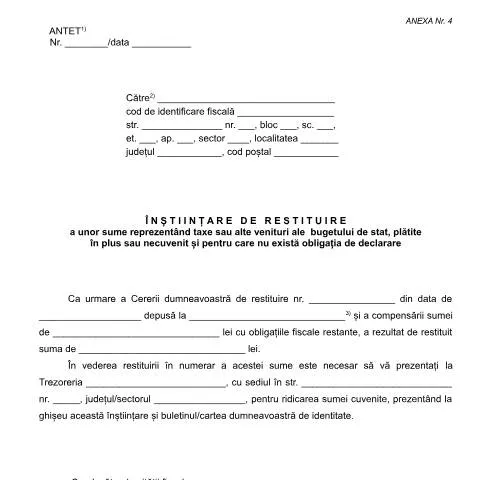 Document preview: Ghid pentru înștiințarea de restituire a sumelor — Impozite & fiscalitate (CERFA n°A4_OPANAF_187_2018)