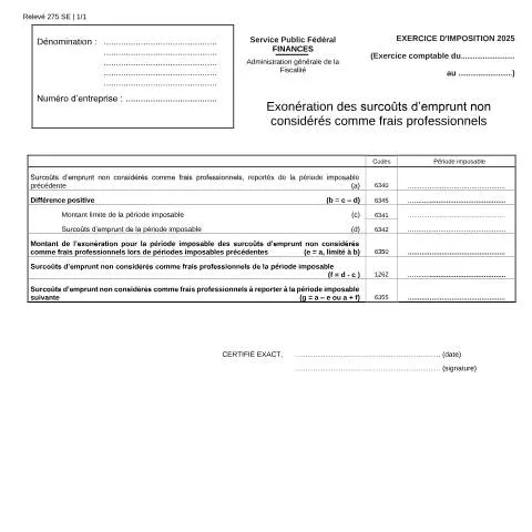Aperçu du document Comprendre le formulaire 121-275-se pour l'exonération d'impôt — Impôts & fiscalité (CERFA n°121-275-se)
