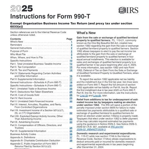 Document preview: Navigating IRS Instructions for Form 990-T Effectively — Taxes (CERFA n°INST-990T)