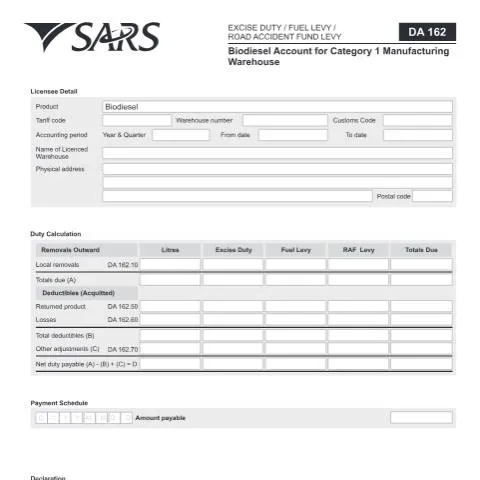 Document preview: Understanding the DA 162 Biodiesel Account Form — Government & admin (CERFA n°DA 162)