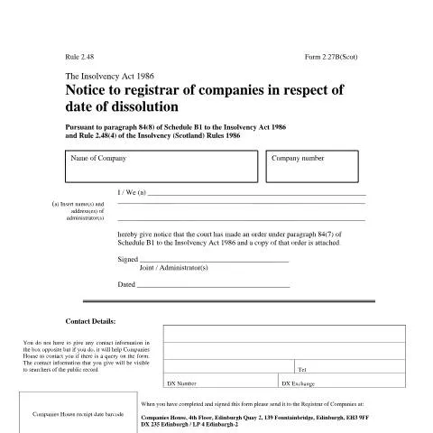 Document preview: Navigating Form 2.27B for Corporate Dissolution in Scotland — Government & admin