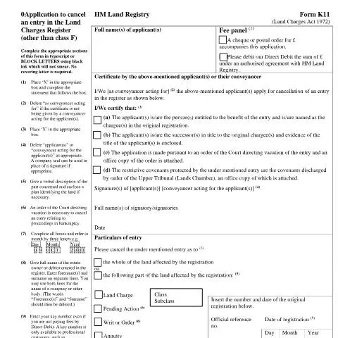 Document preview: How to Cancel Land Charges Register Entries Using Form K11 — Government & admin