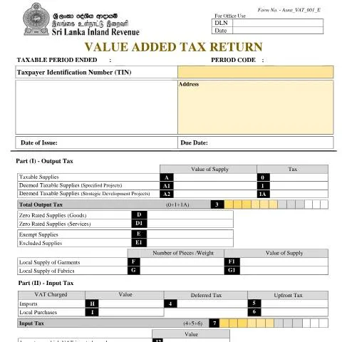 Document preview: Comprehensive Overview of VAT Return Submission in Sri Lanka — Taxes (CERFA n°Asmt_VAT_001)