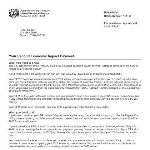 Document preview: Understanding IRS Notice 1444-B for Your Economic Impact Payment — Taxes