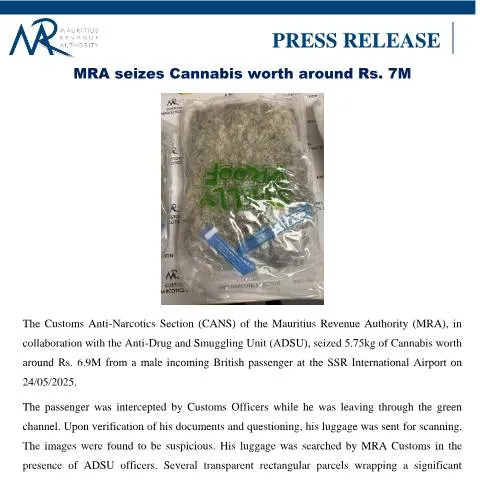 Document preview: Significant Cannabis Seizure by MRA Highlights Drug Trafficking Issues — Government & admin (PressRelease280525)