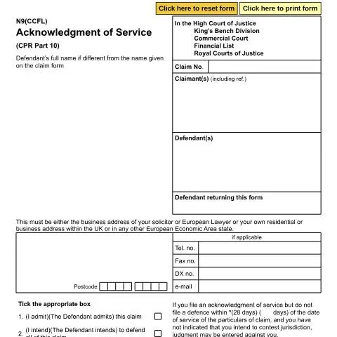 Document preview: Understanding Form N9(CCFL) in Commercial Court — Legal & justice