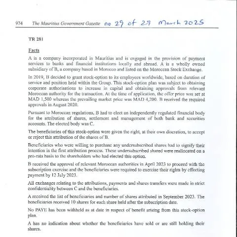 Document preview: The Importance of TR 281 in Employee Stock Options — Government & admin (TR281)
