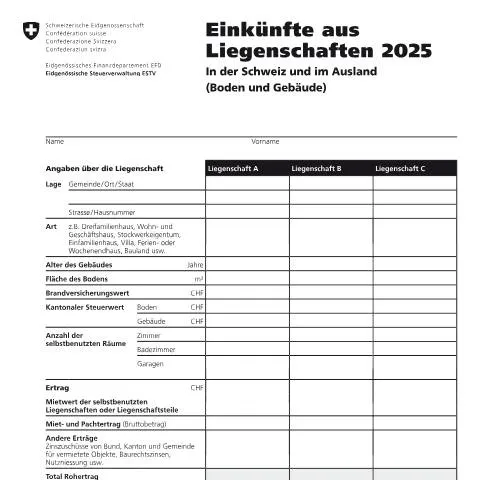 Dokumentvorschau: Deklaration der Einkünfte aus Liegenschaften im Steuerjahr 2025 — Bibliothek (CERFA n°16)