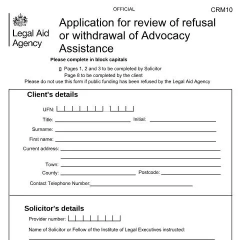 Document preview: Navigating the CRM10 Form for Advocacy Assistance Review — Legal & justice