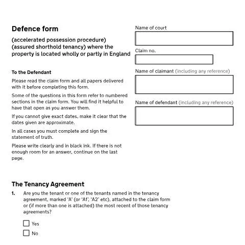 Document preview: Understanding Form N11B for Accelerated Possession Defense in England — Housing