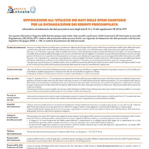 Anteprima documento Opposizione all’utilizzo delle spese sanitarie: guida alla — Salute