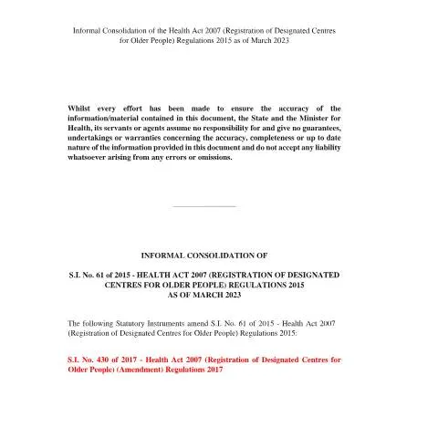 Document preview: Understanding Ireland's Regulations for Elderly Care Centres — Health (CERFA n°NO61)