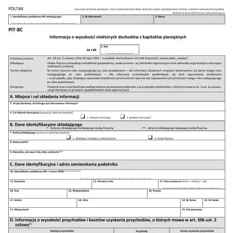Document preview: Znaczenie formularza PIT-8C w polskim systemie podatkowym — Podatki i fiskalność (CERFA n°PIT-8C)