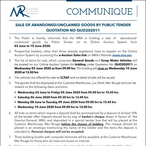 Document preview: Understanding the Public Tender for Abandoned Goods — Government & admin (CERFA n°Communique11of2020)