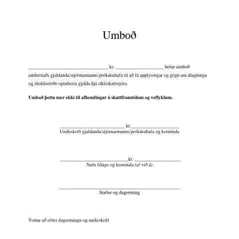 Document preview: Leiðbeiningar um Umboð - opinber gjöld — Stjórnsýsla