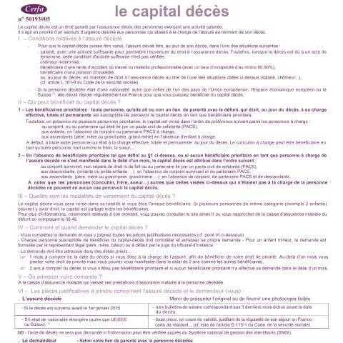 Aperçu du document Formulaire 10431*05 : demander le capital décès de vos proches — Famille (CERFA n°10431*05)