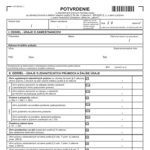 Document preview: Dôležitosť formulára POT395v23-e pre zamestnancov na Slovensku — Administratívne úkony (CERFA n°POT395v23-e)