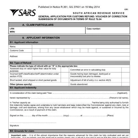 Document preview: Mastering the CR1 Application for Customs Refunds — Government & admin (CERFA n°CR1)