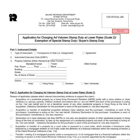 Document preview: Comprehensive Guide to Hong Kong's Stamp Duty Application — Property & real estate (CERFA n°IRSD 118(E))