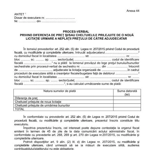 Document preview: Importanța Procesului-verbal OPANAF 63/2017 în licitații — Formalități administrative (CERFA n°A44_OPANAF_63_2017)