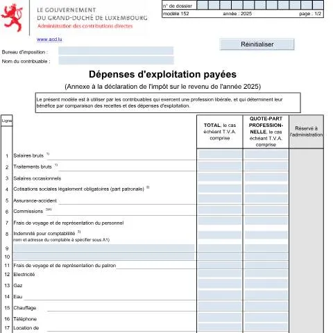 Aperçu du document Comprendre le formulaire 152 pour les professions libérales — Impôts & fiscalité (CERFA n°152)