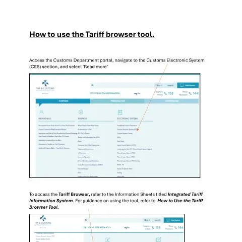 Document preview: Navigate the Customs Tariff Browser Tool Effectively — Customs & trade (CERFA n°how-to-use-the-tariff-browser-tool)
