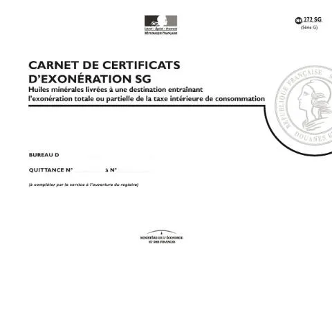 Aperçu du document Carnet de certificats d'exonération SG : dispositif stratégique — Démarches administratives (CERFA n°14081*01)
