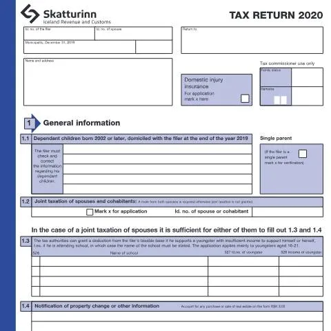 Document preview: Leiðbeiningar um skattaskil RSK 1.10 fyrir 2020 — Skattar & fjármál (CERFA n°RSK 1.10)