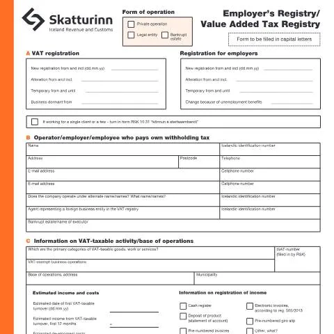 Document preview: Skrefin í skráningu hjá skattyfirvöldum — Stjórnsýsla (CERFA n°RSK 5.02)
