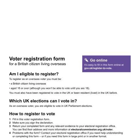 Document preview: How to Register as an Overseas Voter Using Paper Forms — Government & admin