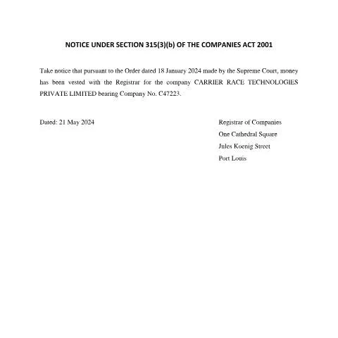 Document preview: Understanding the Amended Carrier Race Publication Notice — Government & admin (CERFA n°Amended-carrier-Race-Publication-NOTICE-UNDER-SECTION-315)