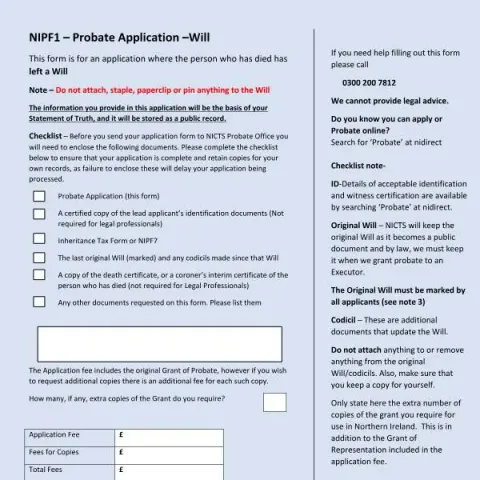 Document preview: Understanding the NIPF1 Probate Application for Wills in Northern — Legal & justice (NIPF1)