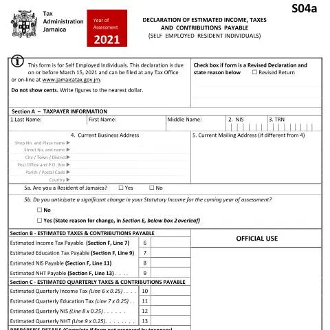 Document preview: Understanding the S04a 2021 Declaration Form for Self-Employed in — Government & admin (CERFA n°S04a_2021-blank-20012021)