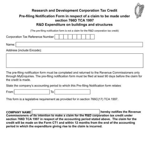 Document preview: Notification Form 766D for Research and Development Tax Credit Claims — Taxes (766D)