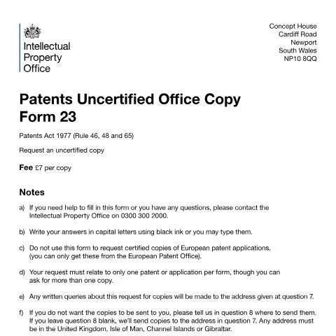 Document preview: How to Request Uncertified Patent Copies from the UK IPO — Government & admin