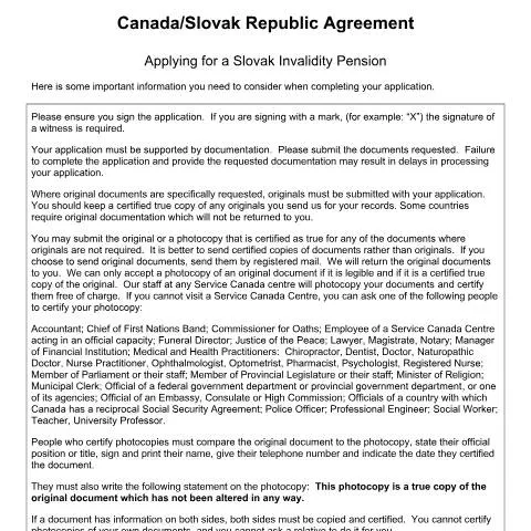 Document preview: Guide to Applying for Slovak Invalidity Benefits in Canada — Health (CERFA n°CAN-SK_1_(I))