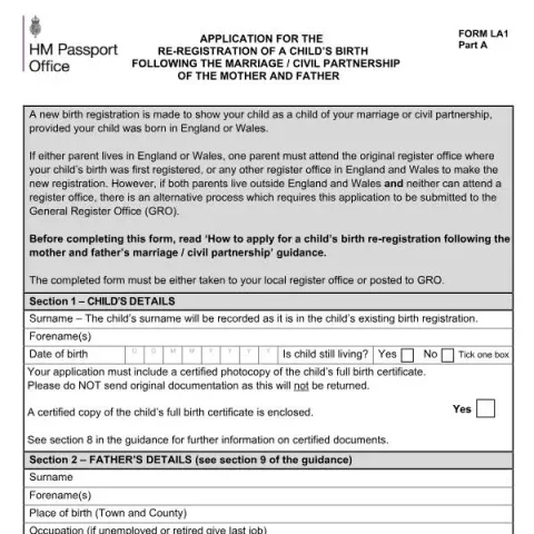 Document preview: Re-Register Child’s Birth After Parental Marriage or Civil Partnership — Civil status & identity (LA1)