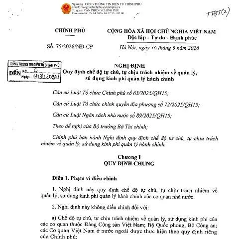 Document preview: Nghị định 75/2026/NĐ-CP: Đổi mới quản lý hành chính tại Việt Nam — Thủ tục hành chính (CERFA n°75/2026/NĐ-CP)