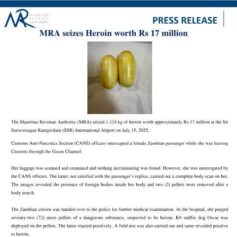 Document preview: Inside the MRA's Major Heroin Seizure Operation — Government & admin (PressRelease210725)