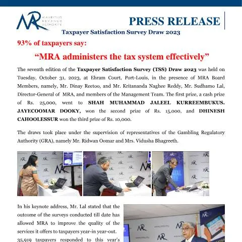 Document preview: Insights from the 2023 Taxpayer Satisfaction Survey Draw — Taxes (CERFA n°PressRelease311023)