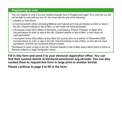 Document preview: How to Complete UK Voter Registration Using Paper Form ITR-E — Government & admin