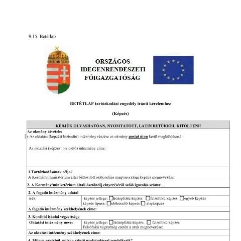 Document preview: Tartózkodási engedély kérelem külföldi hallgatóknak — Bevándorlás & vízumok