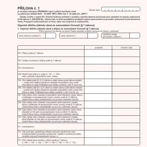 Document preview: Jak správně vyplnit Přílohu č. 1 k daňovému přiznání? — Daně a fiskální záležitosti (CERFA n°25 5405/P1)