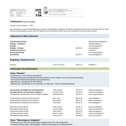 Dokumentvorschau: Wichtigkeit des Formulars Ansprechpartner der AHV-IV-FAK — Behörden & Verwaltung (CERFA n°Telefonbuch--AHV-IV-FAK)