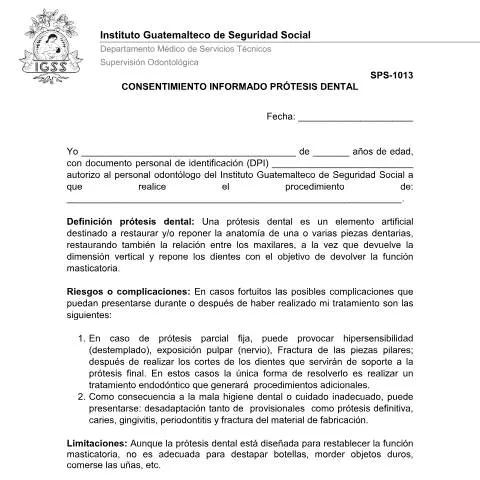 Vista previa del documento Proceso de Consentimiento para Prótesis Dental SPS-1013 — Salud (CERFA n°SPS-1013)