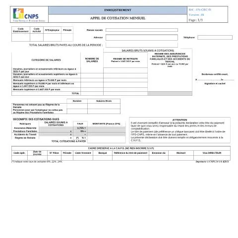 Aperçu du document L'Appel de Cotisation Mensuel : Un pilier de la protection sociale — Démarches administratives