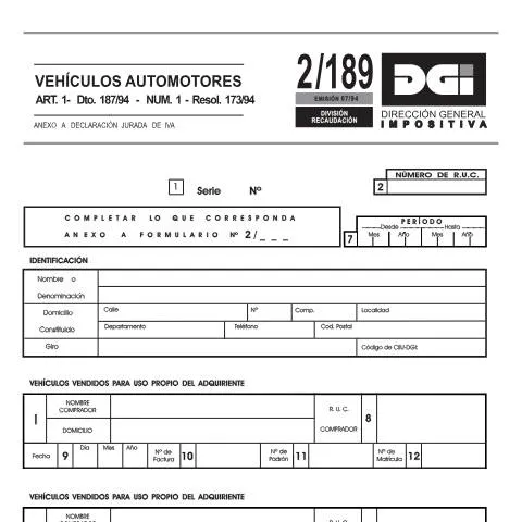 Vista previa del documento Todo sobre el Formulario 2189 para IVA de Vehículos — Impuestos (CERFA n°2189)